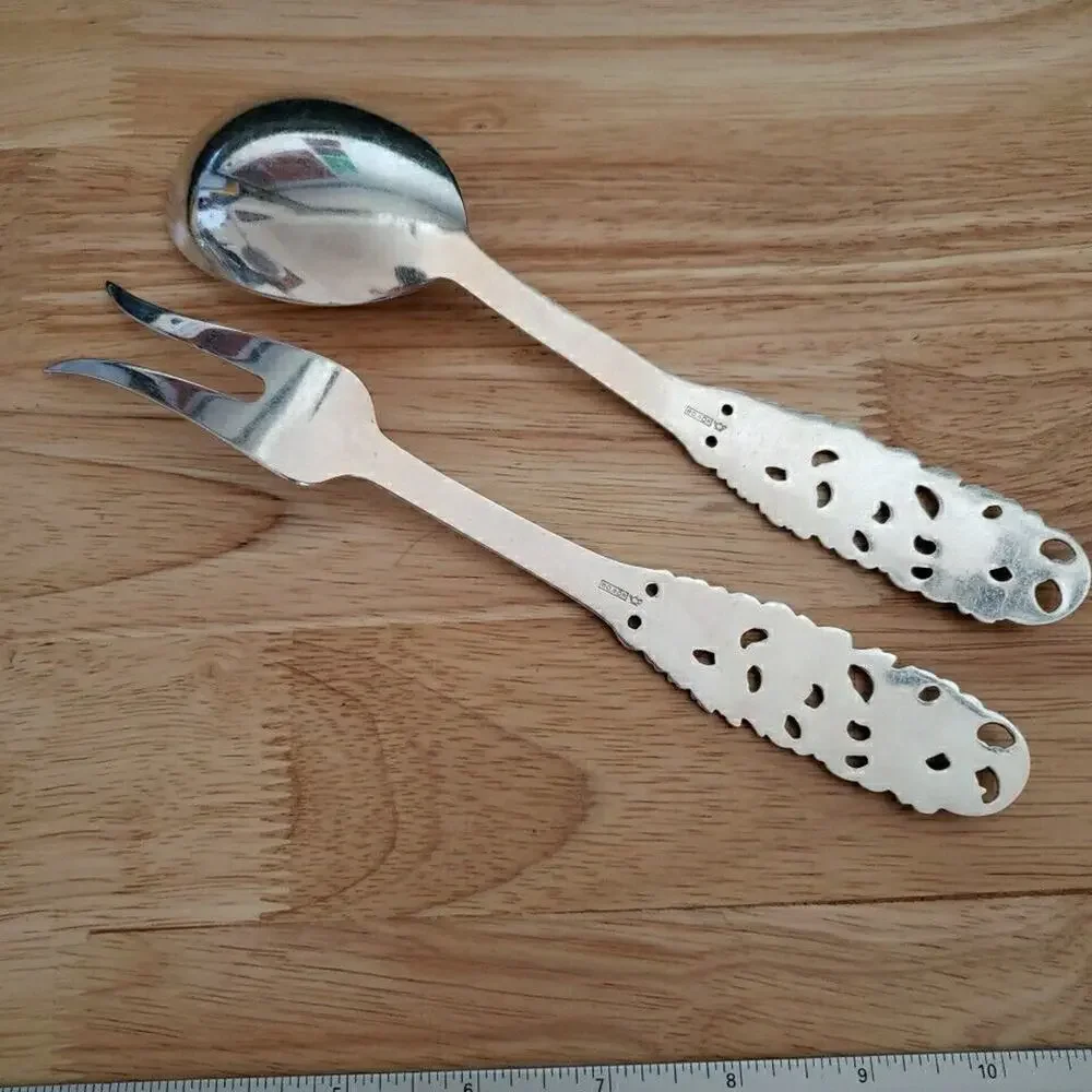 Serving Flatware Set Fork and Spoon Scrolling Leaves Design 60 GP Teapot Mark
